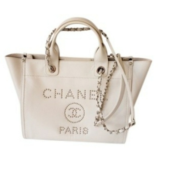 CHANEL Handbags - Chanel Deauville 18k Silver Studded Grained Caviar